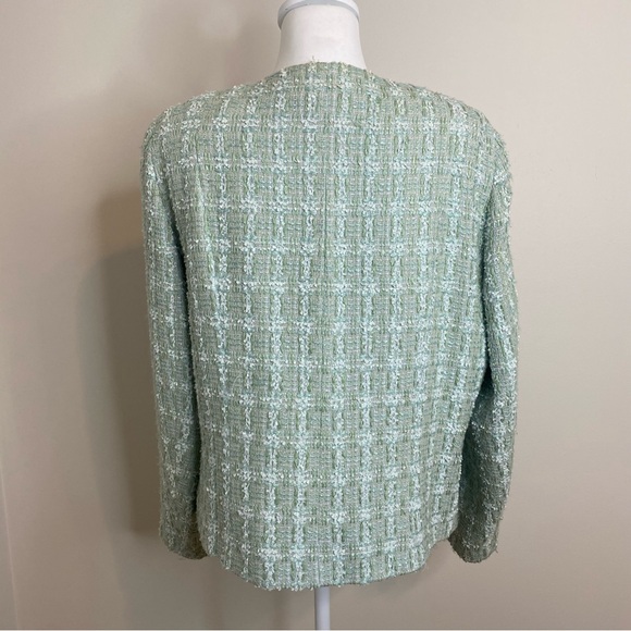 Vintage Carlisle Tweed Aqua Seafoam Long Sleeve Wool Blend Button Blazer Size 14 - Picture 6 of 9